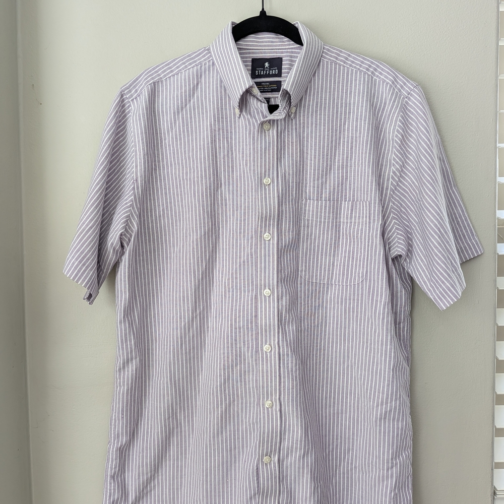 Stafford Short-Sleeve Button-Down Shirt in Lavender and White Stripe | 90s Style